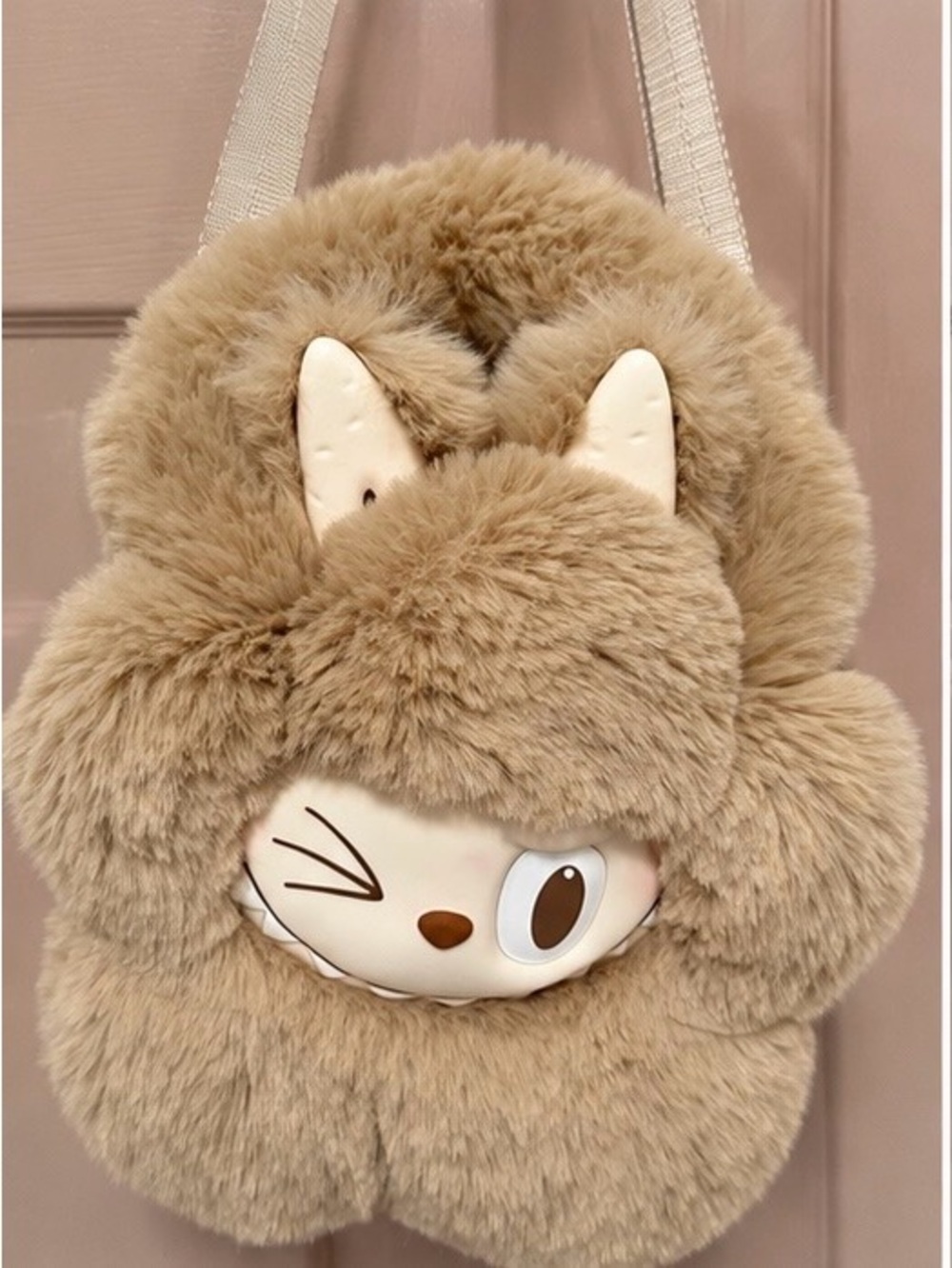 Authentic POP MART The Monsters Labubu Plush Flower Shoulder Bag – Tan/Beige